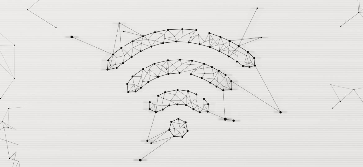 Abstract wifi symbol made in low polygonal style over light background, free space